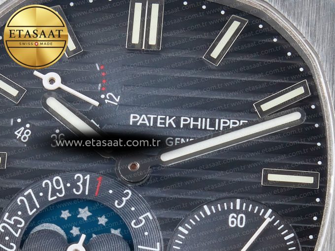 Nautilus 5712 SS PPF 1:1 Best Edition Blue Dial on Black Leather Strap A240 Super Clone V2 - Görsel 10