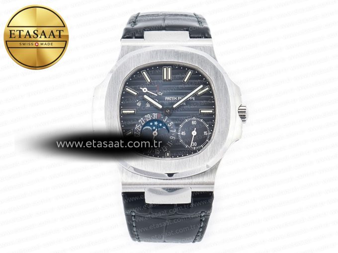 Nautilus 5712 SS PPF 1:1 Best Edition Blue Dial on Black Leather Strap A240 Super Clone V2 - Görsel 3