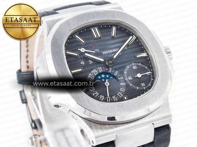 Nautilus 5712 SS PPF 1:1 Best Edition Blue Dial on Black Leather Strap A240 Super Clone V2 - Görsel 5