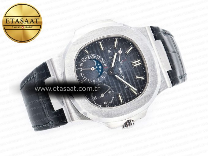 Nautilus 5712 SS PPF 1:1 Best Edition Blue Dial on Black Leather Strap A240 Super Clone V2 - Görsel 8