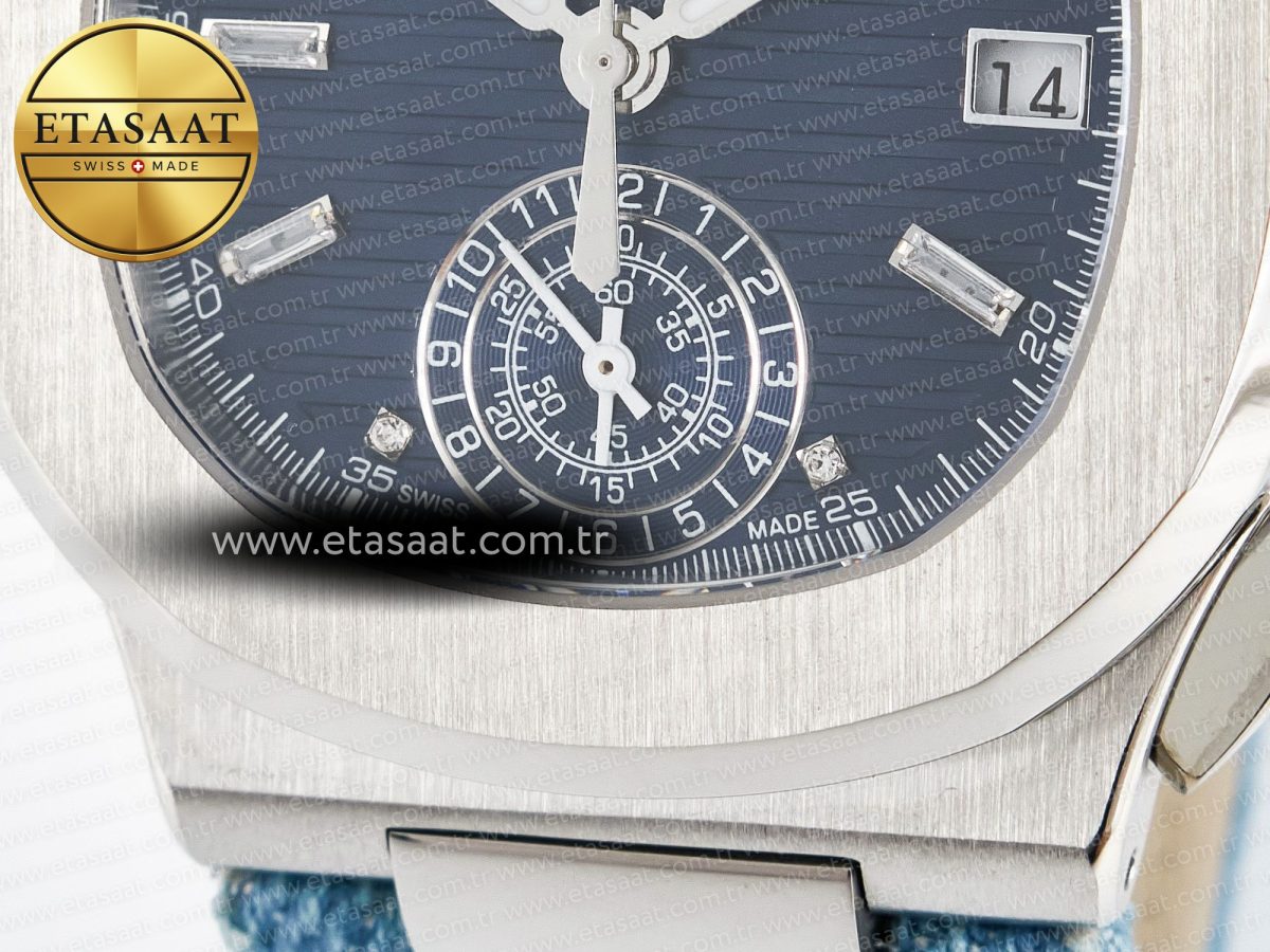 Patek Philippe Nautilus 5976 SS Blue Dial on Blue Braided Strap A7750 - Görsel 12