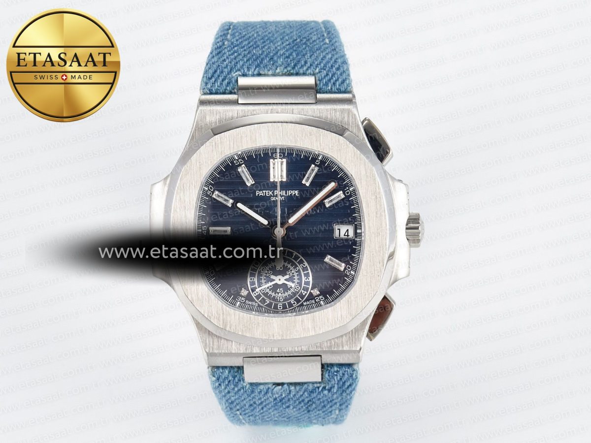Patek Philippe Nautilus 5976 SS Blue Dial on Blue Braided Strap A7750 - Görsel 3