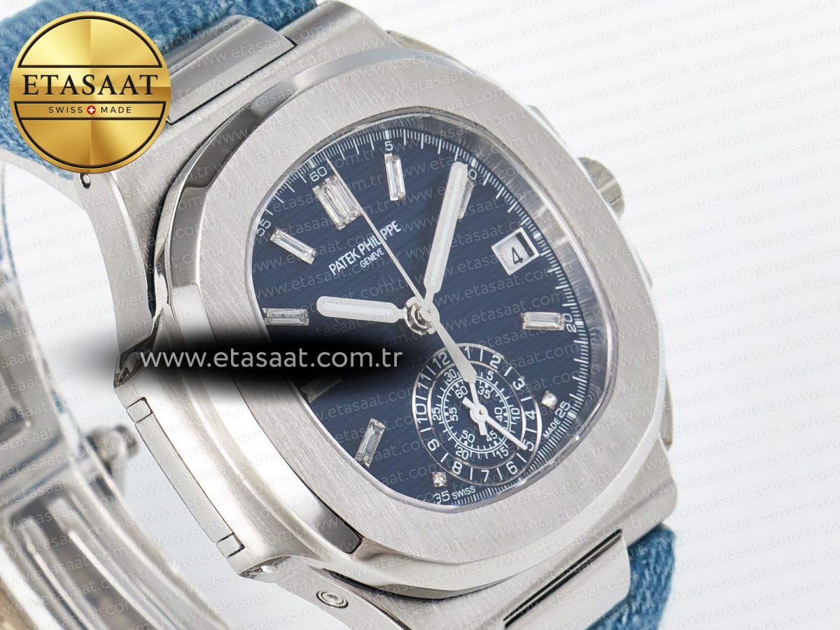 Patek Philippe Nautilus 5976 SS Blue Dial on Blue Braided Strap A7750 - Görsel 5