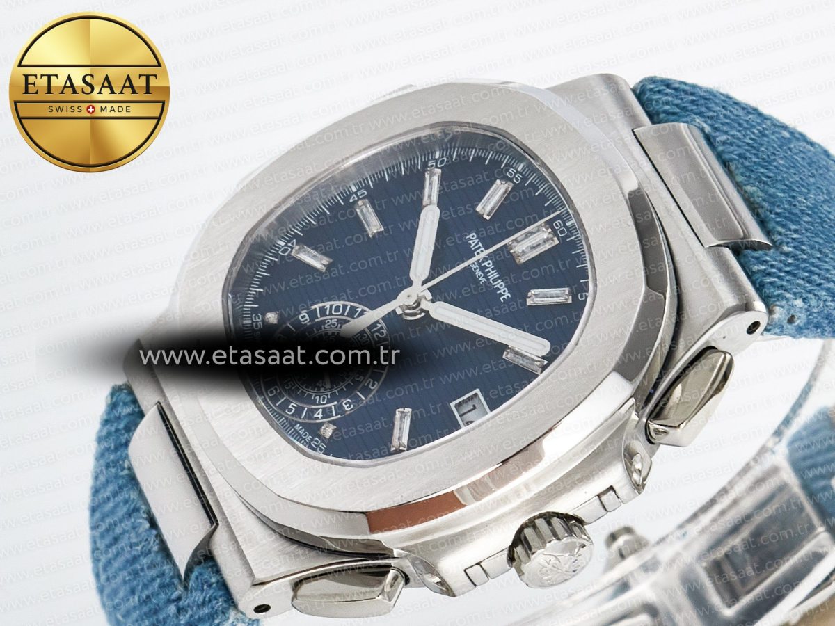 Patek Philippe Nautilus 5976 SS Blue Dial on Blue Braided Strap A7750 - Görsel 6