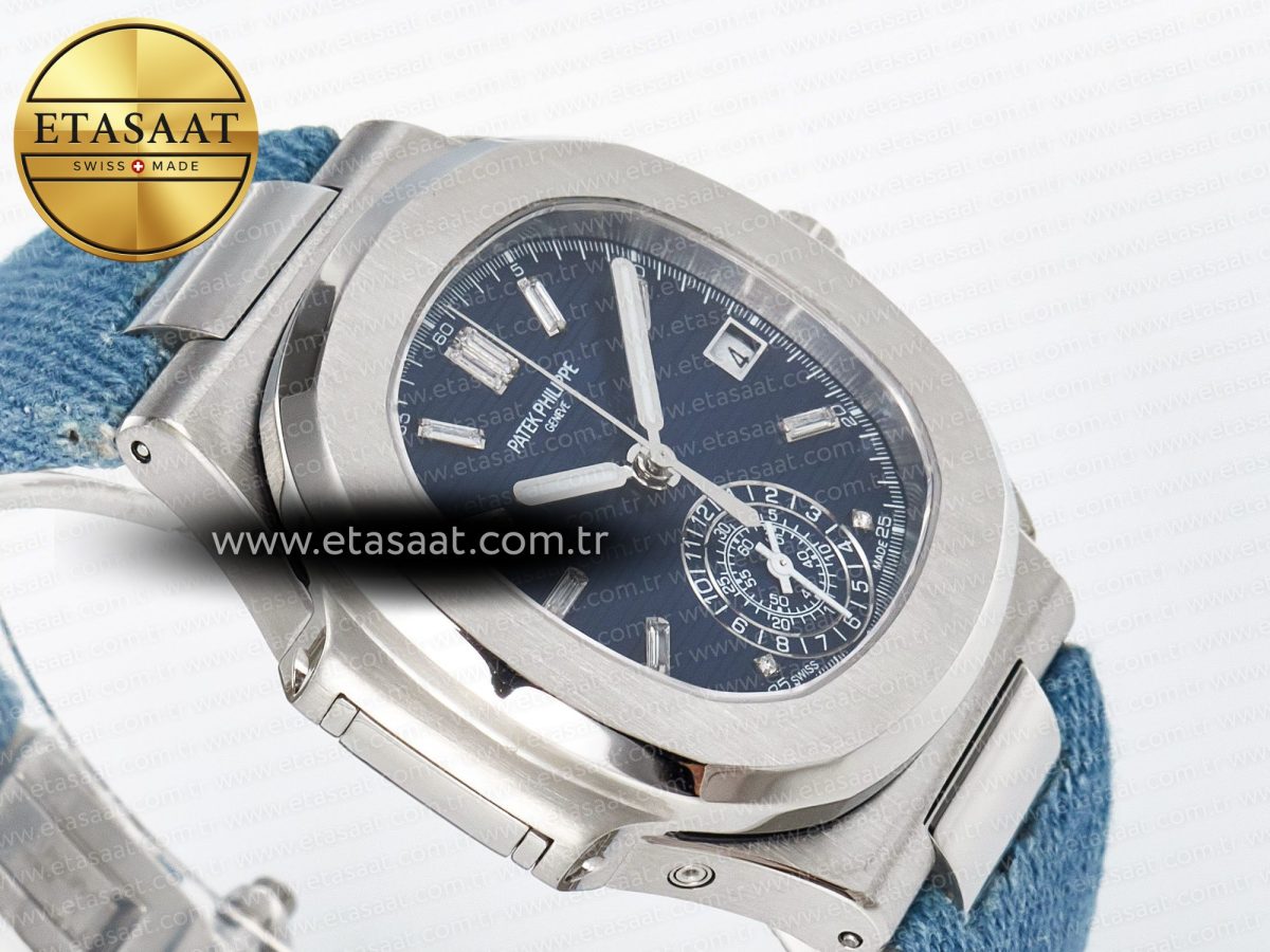 Patek Philippe Nautilus 5976 SS Blue Dial on Blue Braided Strap A7750 - Görsel 7