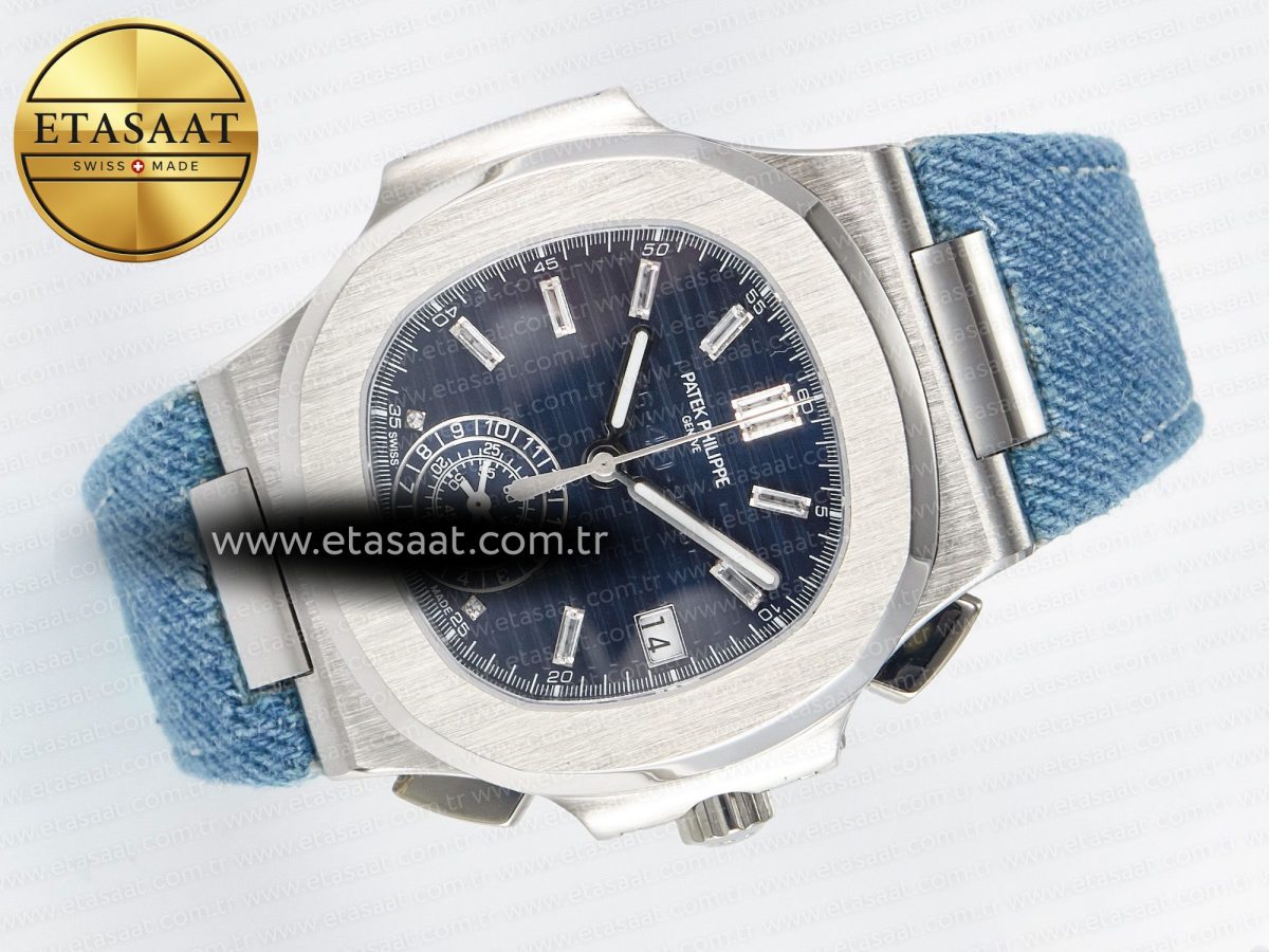 Patek Philippe Nautilus 5976 SS Blue Dial on Blue Braided Strap A7750 - Görsel 8