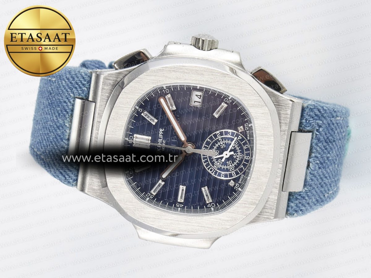 Patek Philippe Nautilus 5976 SS Blue Dial on Blue Braided Strap A7750 - Görsel 9