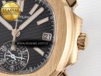 Patek Philippe Nautilus 5980 RG Black Dial on Brown Leather Strap A7750 - Görsel 11