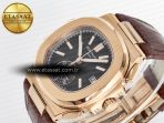 Patek Philippe Nautilus 5980 RG Black Dial on Brown Leather Strap A7750 - Görsel 6