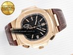 Patek Philippe Nautilus 5980 RG Black Dial on Brown Leather Strap A7750 - Görsel 8