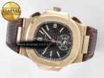 Patek Philippe Nautilus 5980 RG Black Dial on Brown Leather Strap A7750 - Görsel 9