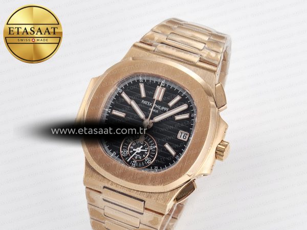 Nautilus 5980 RG 3KF 1:1 Best Edition Black Dial on RG Bracelet A7750 mod to PP.CH28-520