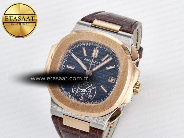 Patek Philippe Nautilus 5980 RG Blue Dial on on Brown Leather Strap A7750