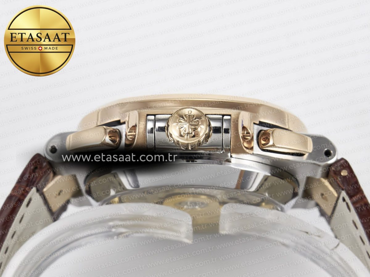 Patek Philippe Nautilus 5980 RG Blue Dial on on Brown Leather Strap A7750 - Görsel 14