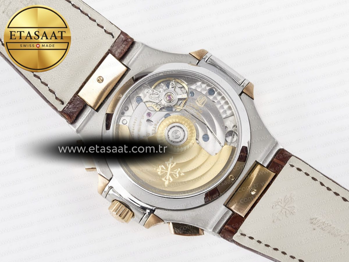 Patek Philippe Nautilus 5980 RG Blue Dial on on Brown Leather Strap A7750 - Görsel 16