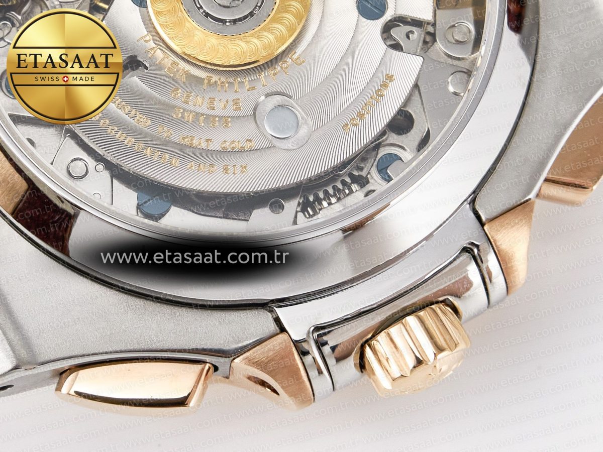 Patek Philippe Nautilus 5980 RG Blue Dial on on Brown Leather Strap A7750 - Görsel 18