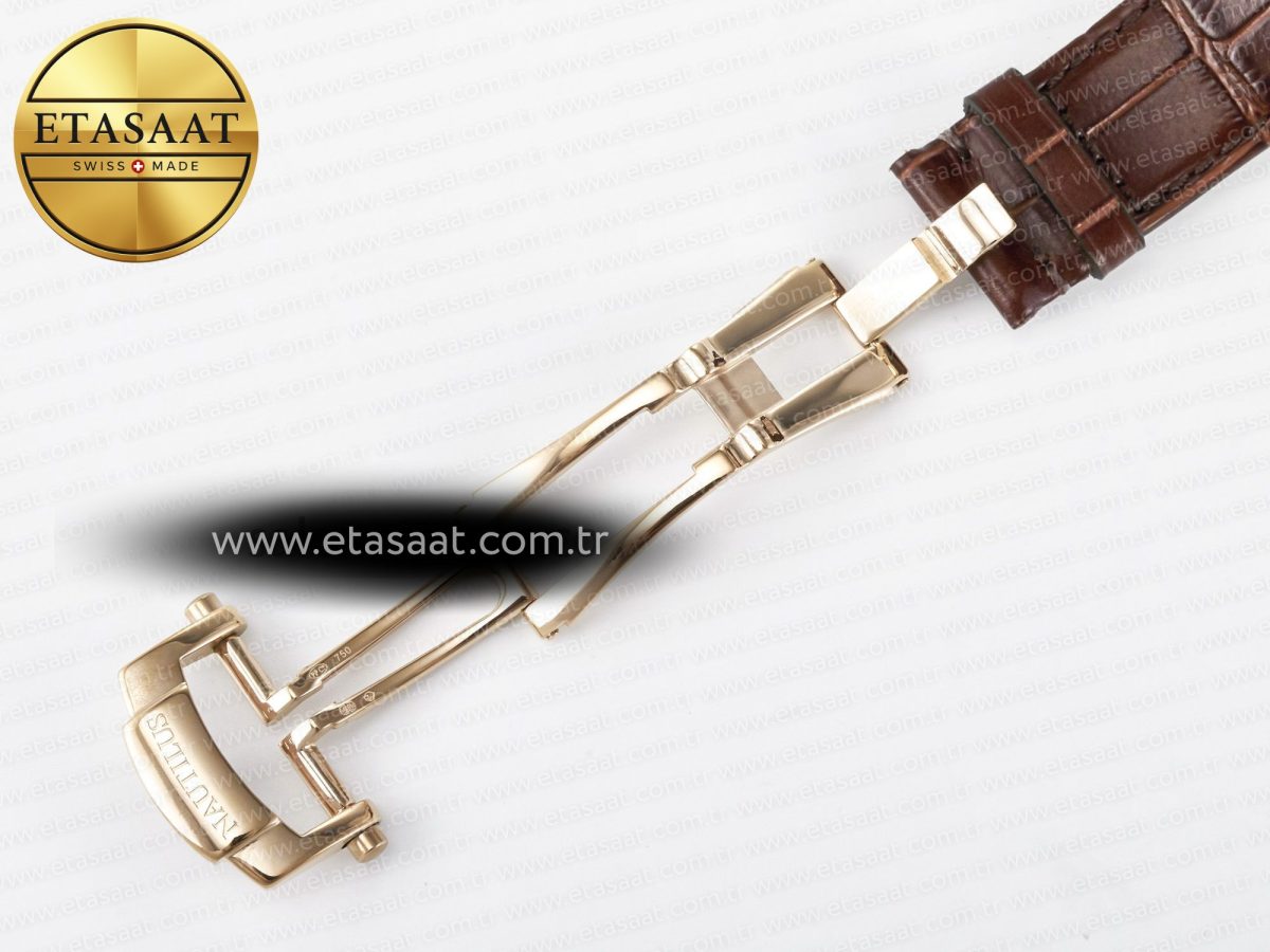 Patek Philippe Nautilus 5980 RG Blue Dial on on Brown Leather Strap A7750 - Görsel 25