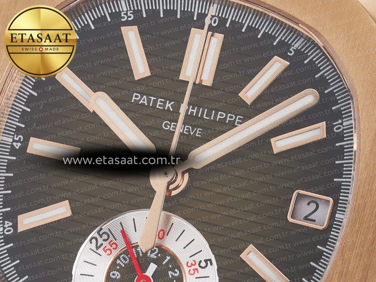 Patek Philippe Nautilus 5980 RG Brown/SS Dial on Brown Leather Strap A7750 - Görsel 10