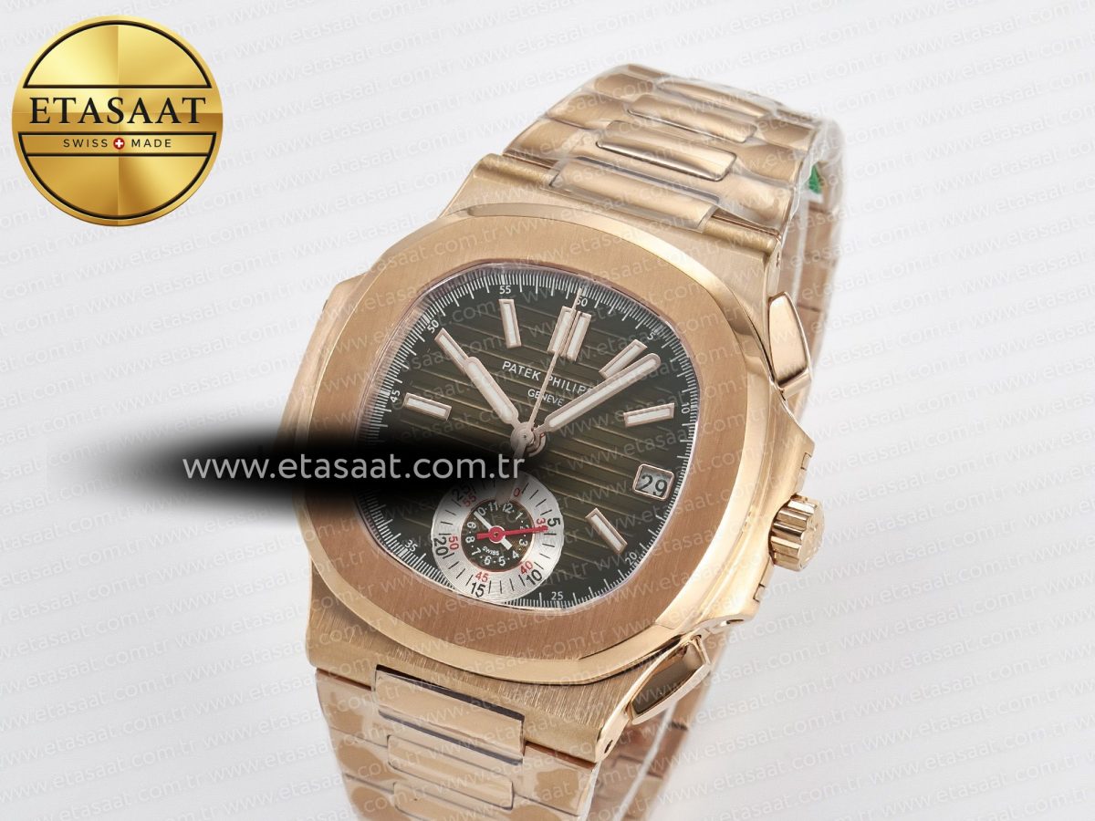 Patek Philippe Nautilus 5980 RG Brown/SS Dial on RG Bracelet A7750 - Görsel 2