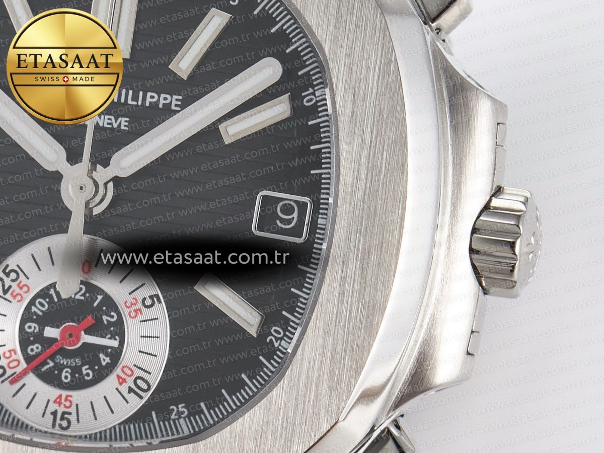 Patek Philippe Nautilus 5980 SS Black/SS Dial on on Black Leather Strap A7750 - Görsel 11