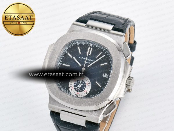 Patek Philippe Nautilus 5980 SS Blue/SS Dial on on Black Leather Strap A7750