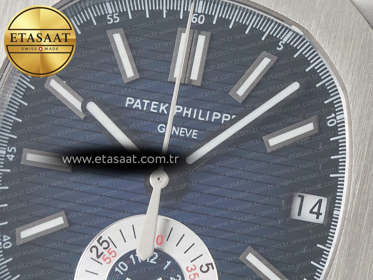 Patek Philippe Nautilus 5980 SS Blue/SS Dial on on Black Leather Strap A7750 - Görsel 10