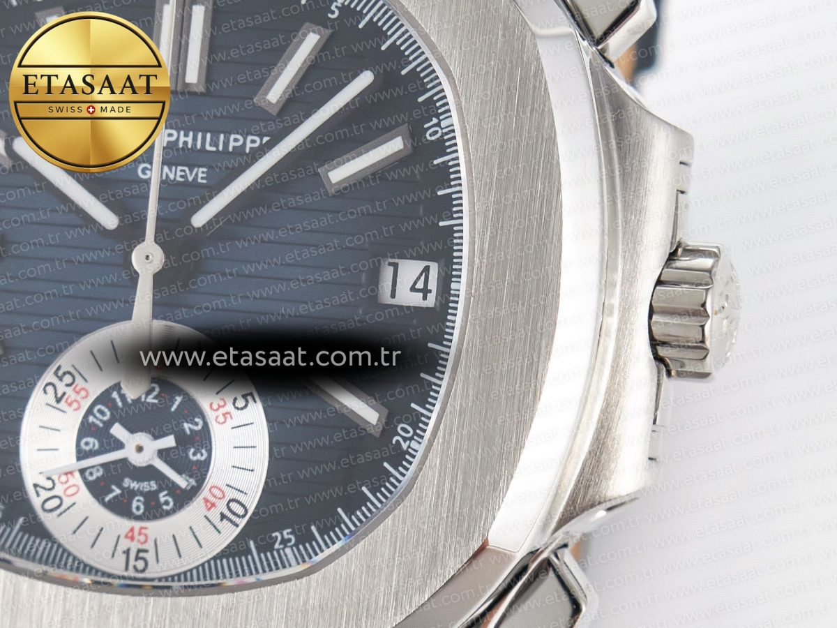 Patek Philippe Nautilus 5980 SS Blue/SS Dial on on Black Leather Strap A7750 - Görsel 11