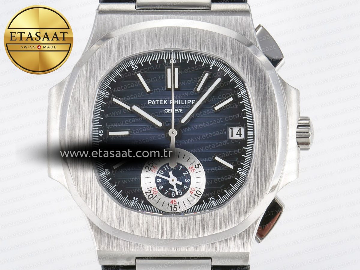 Patek Philippe Nautilus 5980 SS Blue/SS Dial on on Black Leather Strap A7750 - Görsel 4