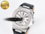 Patek Philippe Nautilus 5980 SS White Dial on on Black Leather Strap A7750