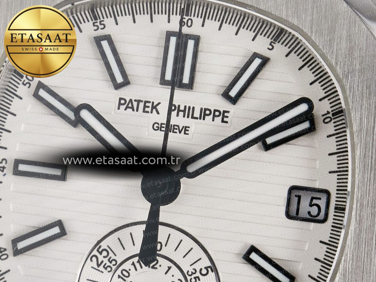 Patek Philippe Nautilus 5980 SS White Dial on on Black Leather Strap A7750 - Görsel 10