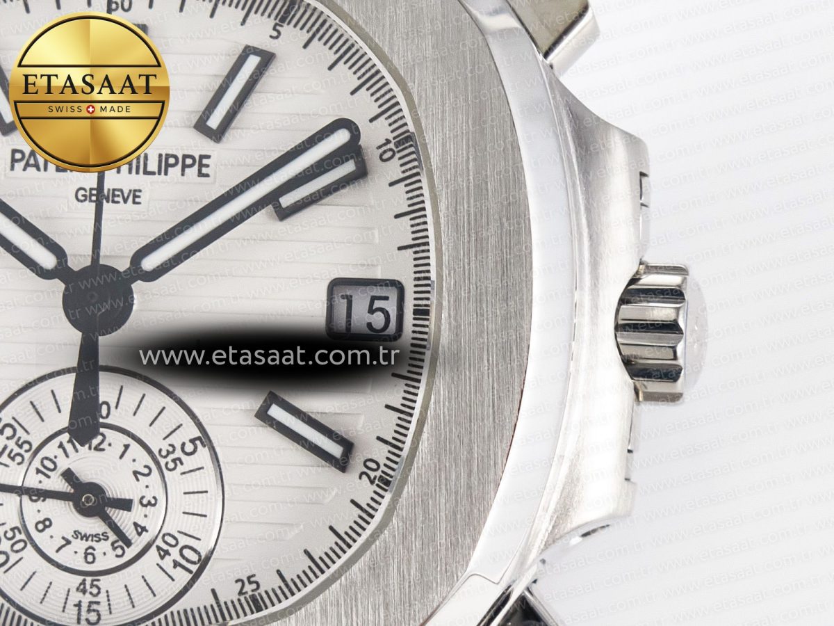 Patek Philippe Nautilus 5980 SS White Dial on on Black Leather Strap A7750 - Görsel 11