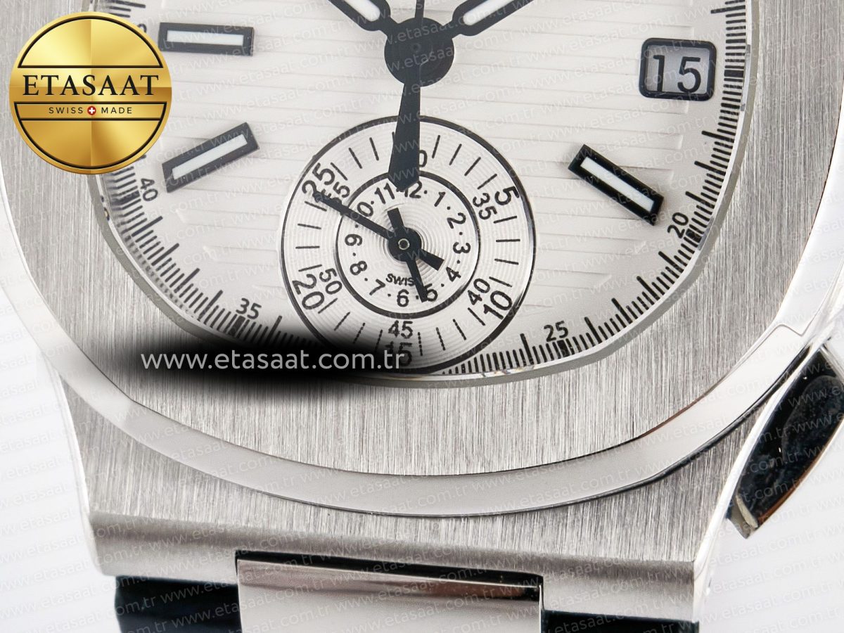 Patek Philippe Nautilus 5980 SS White Dial on on Black Leather Strap A7750 - Görsel 12
