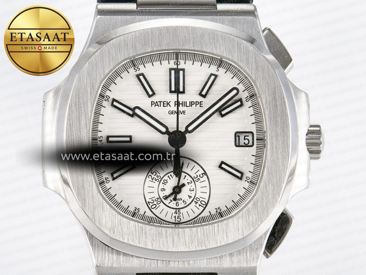 Patek Philippe Nautilus 5980 SS White Dial on on Black Leather Strap A7750 - Görsel 4
