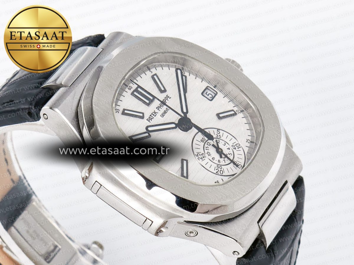 Patek Philippe Nautilus 5980 SS White Dial on on Black Leather Strap A7750 - Görsel 7