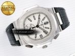 Patek Philippe Nautilus 5980 SS White Dial on on Black Leather Strap A7750 - Görsel 8