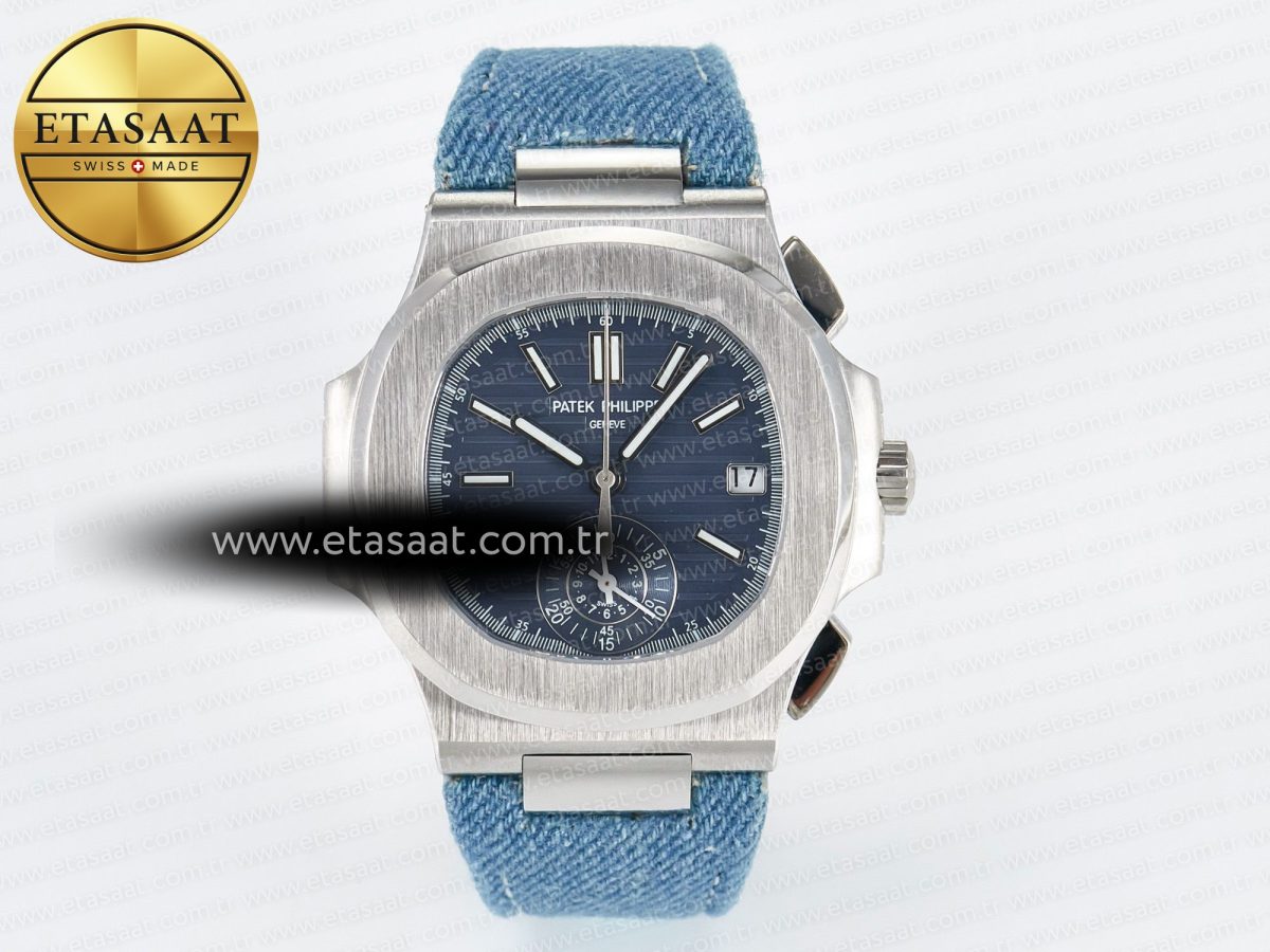 Nautilus 5980 SS 3KF Best Edition Blue Dial on Blue Braided Strap A7750 - Görsel 3