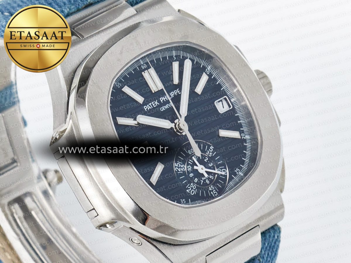 Nautilus 5980 SS 3KF Best Edition Blue Dial on Blue Braided Strap A7750 - Görsel 5