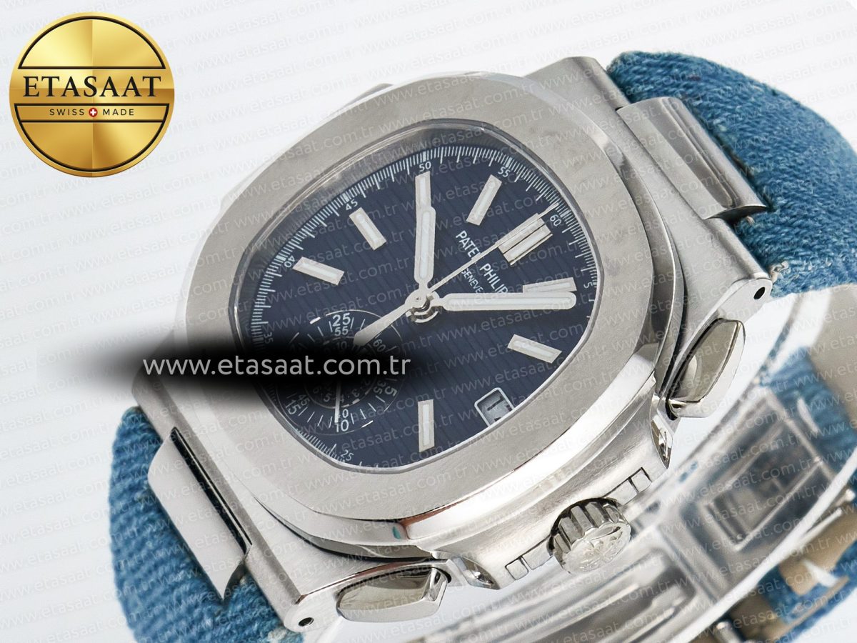 Nautilus 5980 SS 3KF Best Edition Blue Dial on Blue Braided Strap A7750 - Görsel 6