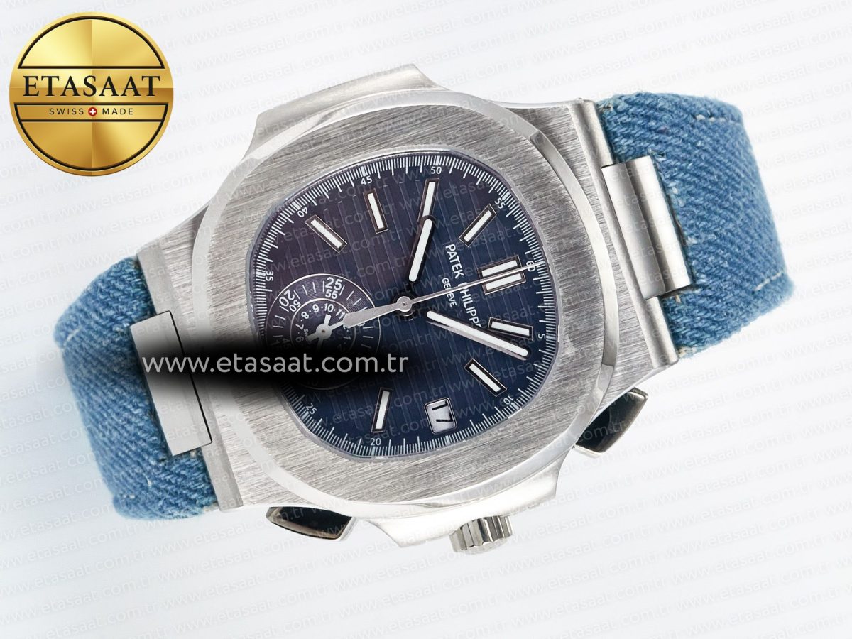 Nautilus 5980 SS 3KF Best Edition Blue Dial on Blue Braided Strap A7750 - Görsel 8