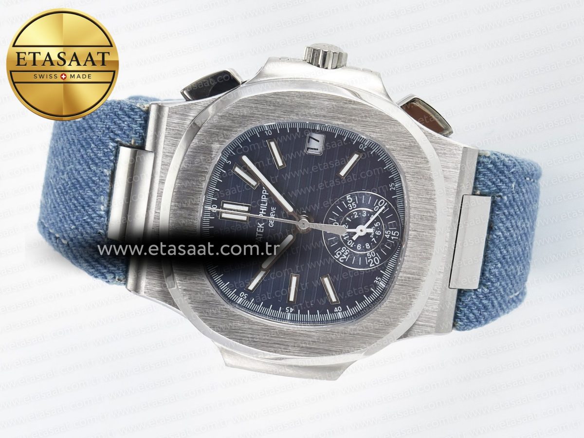 Nautilus 5980 SS 3KF Best Edition Blue Dial on Blue Braided Strap A7750 - Görsel 9