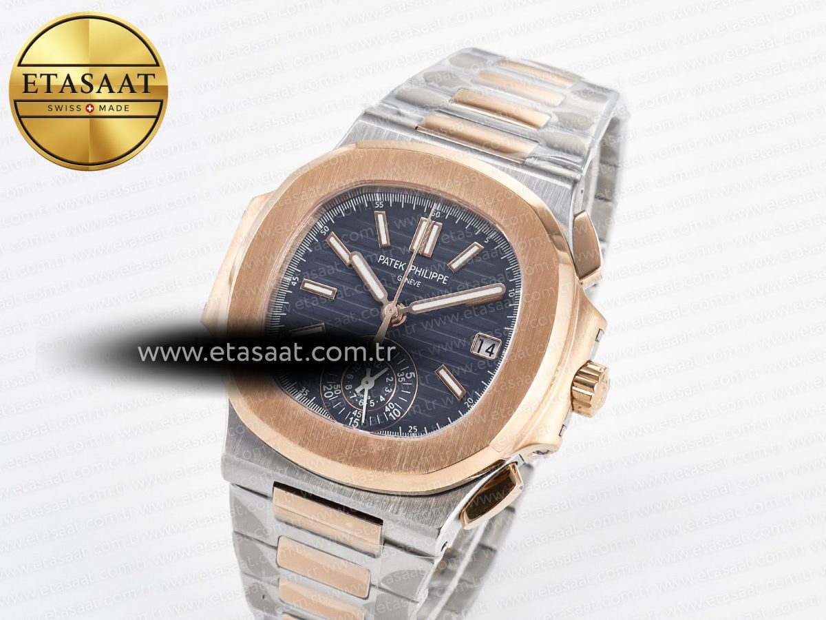 Nautilus 5980 SS/RG 3KF 1:1 Best Edition Blue Dial on SS/RG Bracelet A7750 mod to PP.CH28-520 - Görsel 1