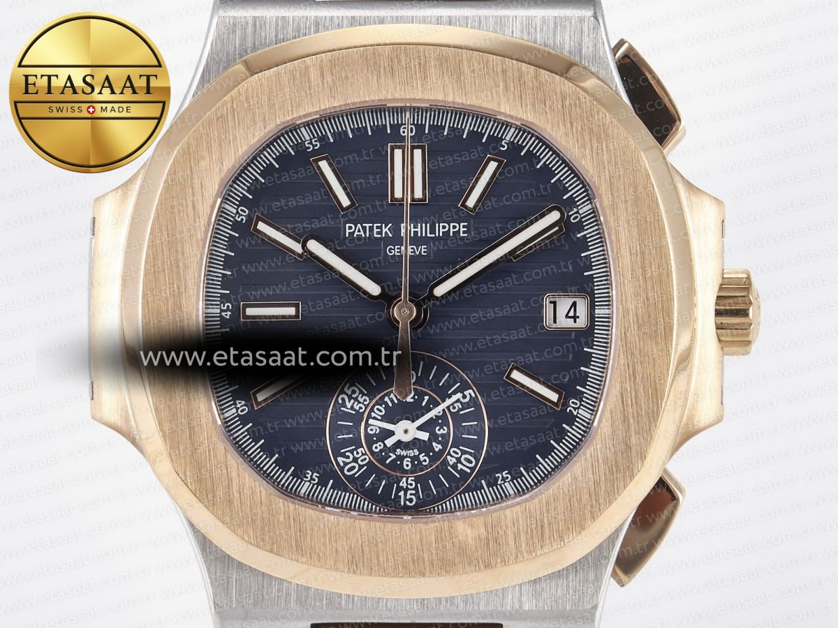 Nautilus 5980 SS/RG 3KF 1:1 Best Edition Blue Dial on SS/RG Bracelet A7750 mod to PP.CH28-520 - Görsel 4