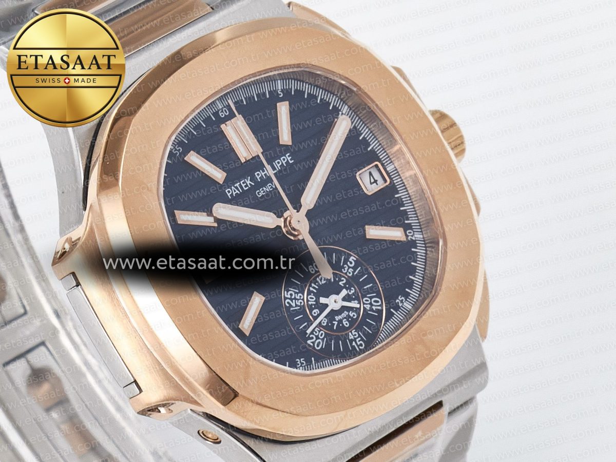 Nautilus 5980 SS/RG 3KF 1:1 Best Edition Blue Dial on SS/RG Bracelet A7750 mod to PP.CH28-520 - Görsel 5