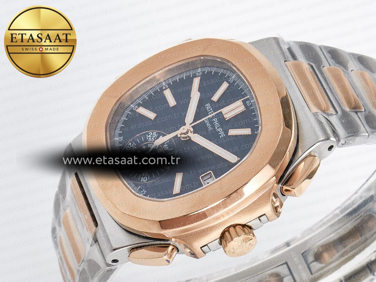 Nautilus 5980 SS/RG 3KF 1:1 Best Edition Blue Dial on SS/RG Bracelet A7750 mod to PP.CH28-520 - Görsel 6