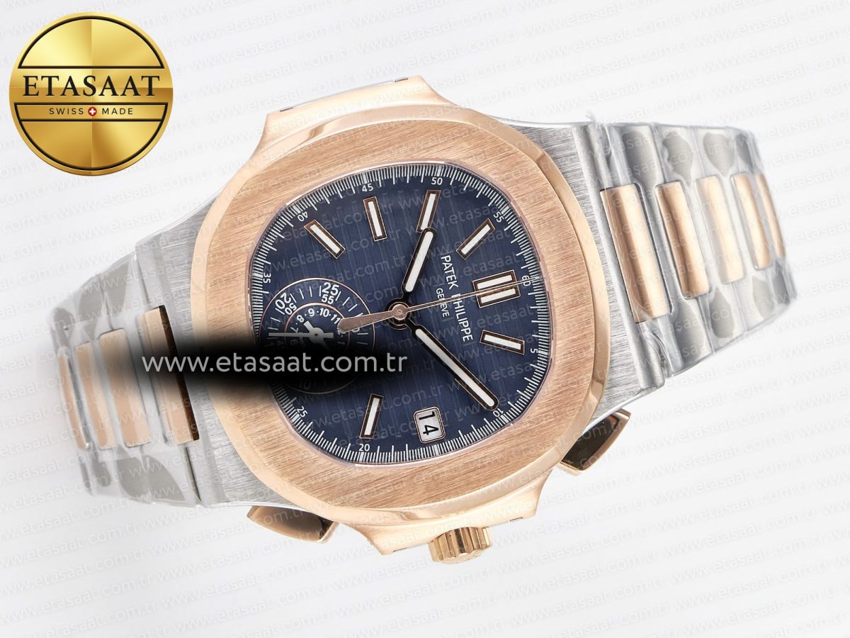 Nautilus 5980 SS/RG 3KF 1:1 Best Edition Blue Dial on SS/RG Bracelet A7750 mod to PP.CH28-520 - Görsel 8