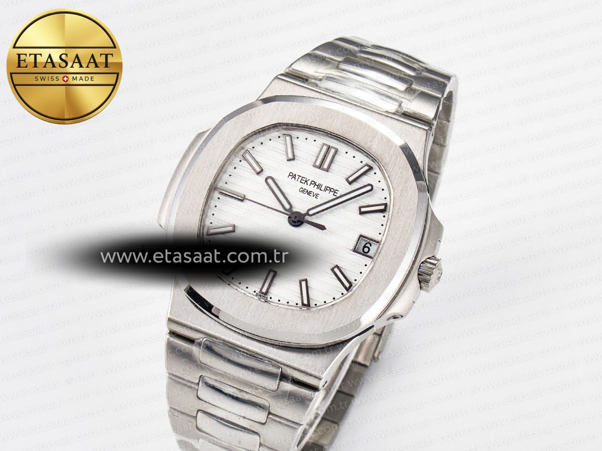 Nautilus Jumbo 5711 JJF 1:1 Best Edition White Textured Dial On SS Bracelet A324 V3 - Görsel 1