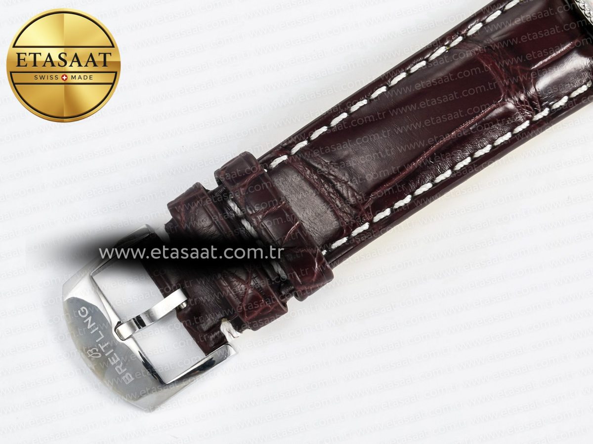 Navitimer 1 SS 41mm TF 1:1 Best Edition White Bezel Blue Dial on Brown Leather Strap A2824 - Görsel 23