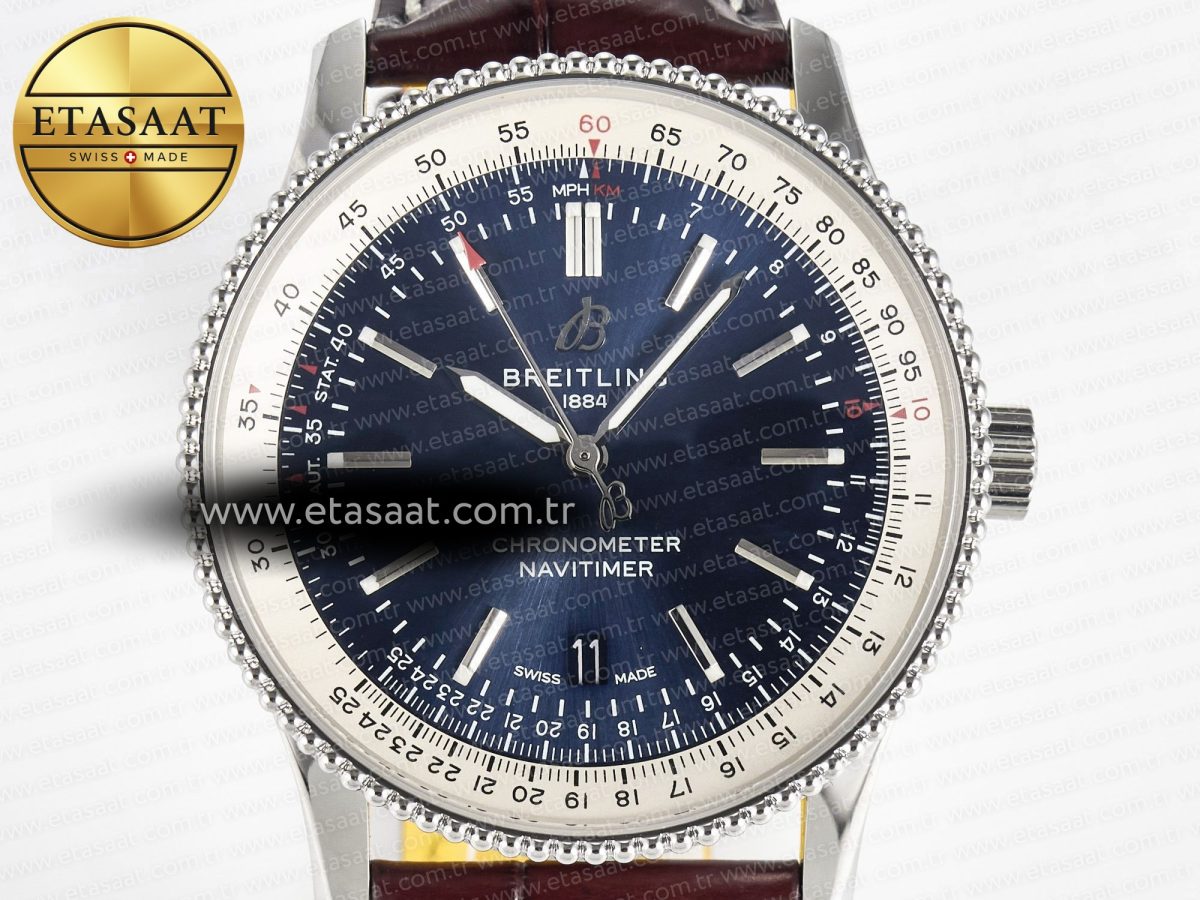 Navitimer 1 SS 41mm TF 1:1 Best Edition White Bezel Blue Dial on Brown Leather Strap A2824 - Görsel 4