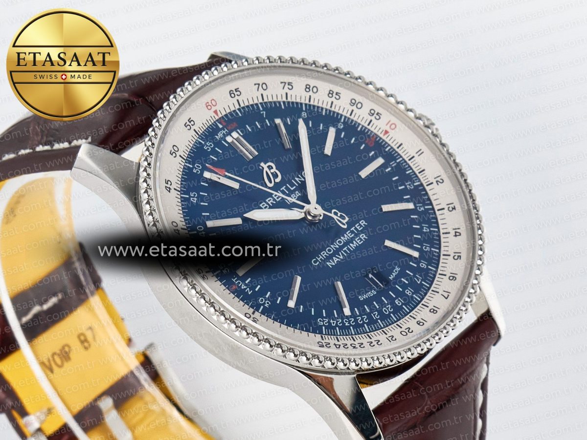 Navitimer 1 SS 41mm TF 1:1 Best Edition White Bezel Blue Dial on Brown Leather Strap A2824 - Görsel 7