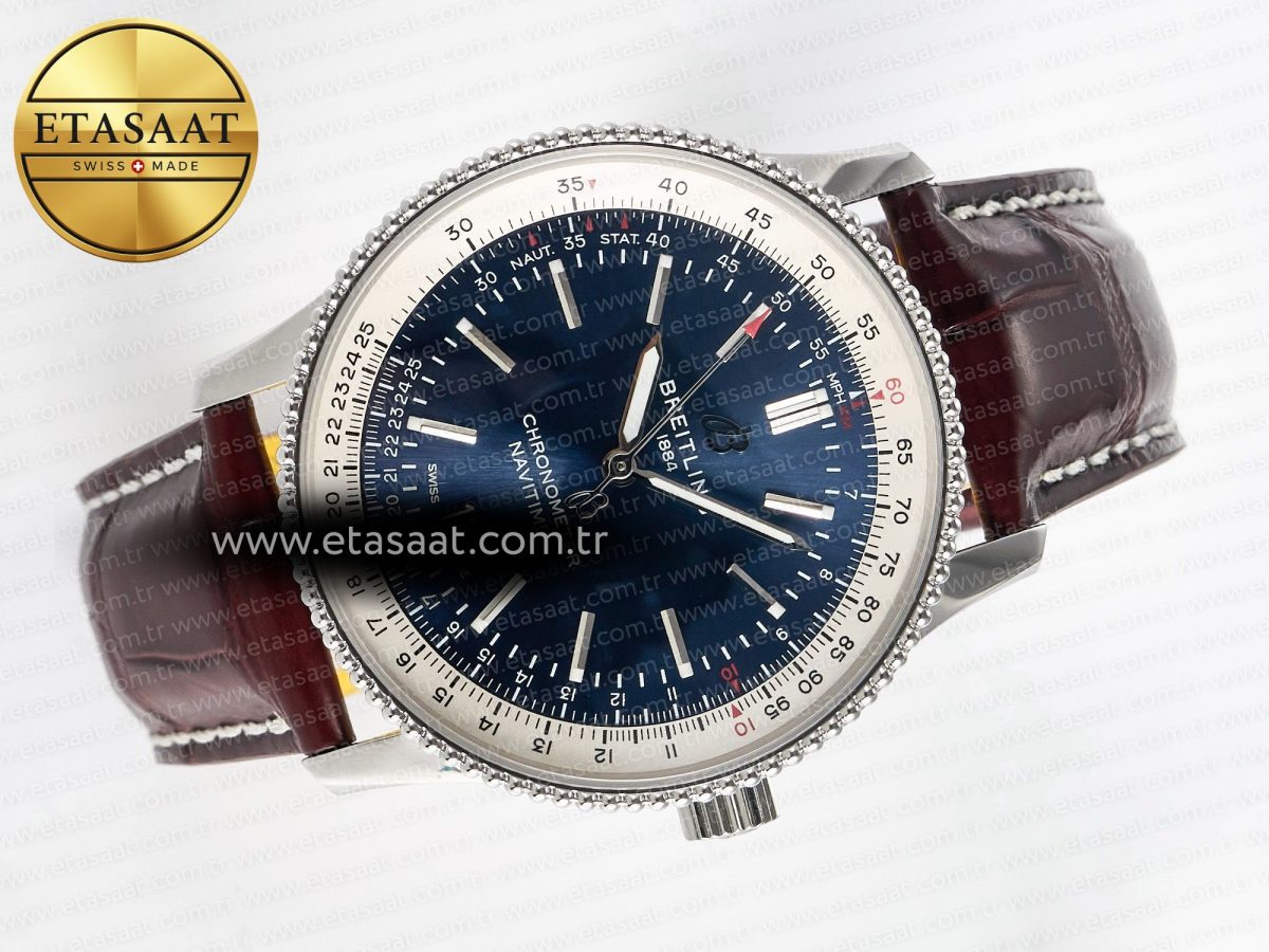 Navitimer 1 SS 41mm TF 1:1 Best Edition White Bezel Blue Dial on Brown Leather Strap A2824 - Görsel 8